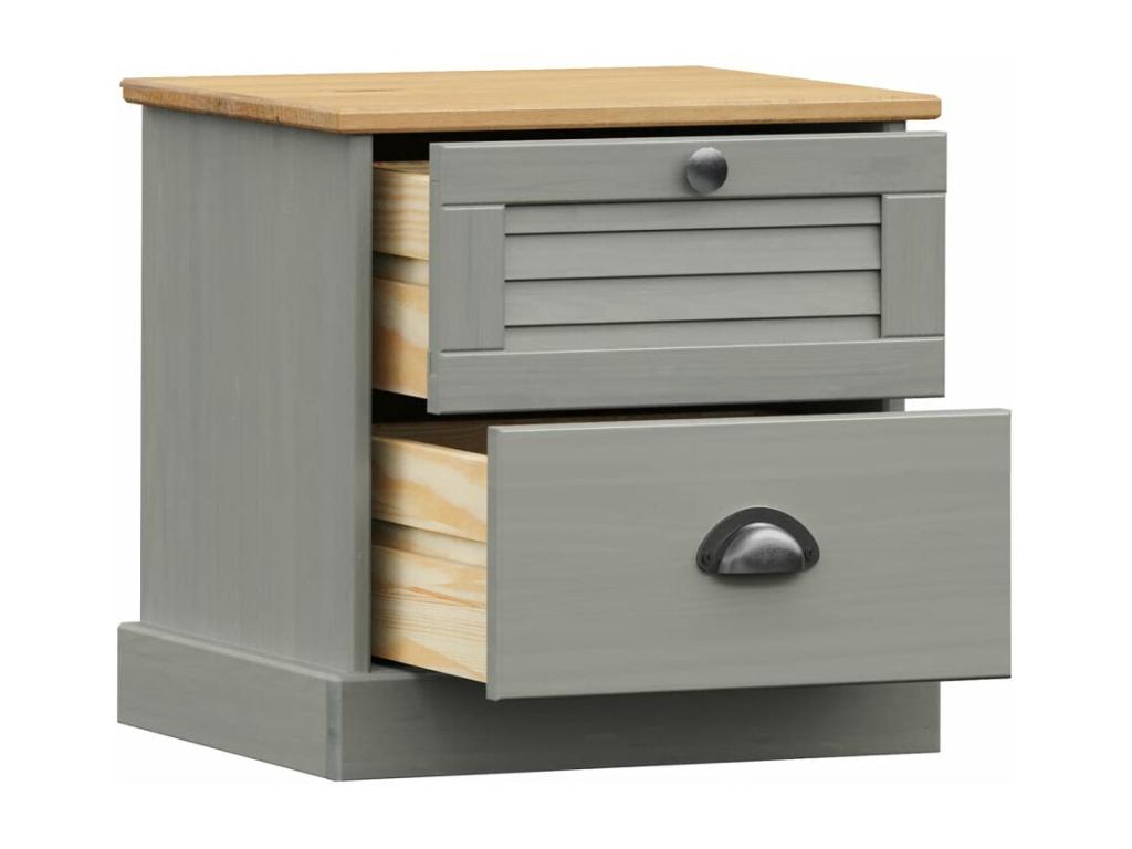Gray Pine Wood Nightstand, 42 x 35 x 40 cm
