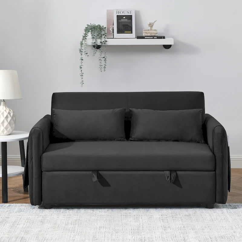 Modern Convertible Velvet Loveseat Sofa Sleeper Sofa Bed with 2 Pillows
