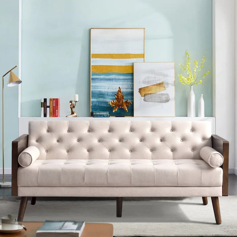 70 inch Futon Sofa Bed, Convertible 2 in 1 Love Seat Sleeper Sofa with 2 Throw Pillows