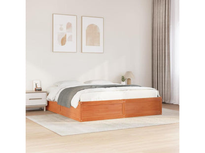 Brown Pine Wood Bed Frame, 200 x 200 cm