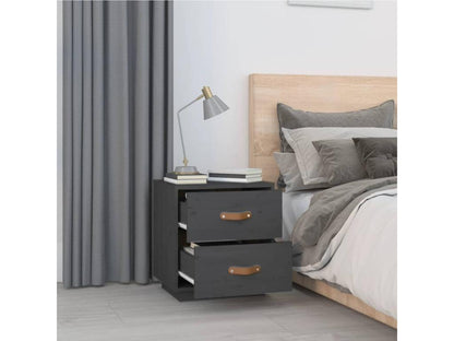 Gray Pine Wood Nightstand, 40 x 34 x 45 cm