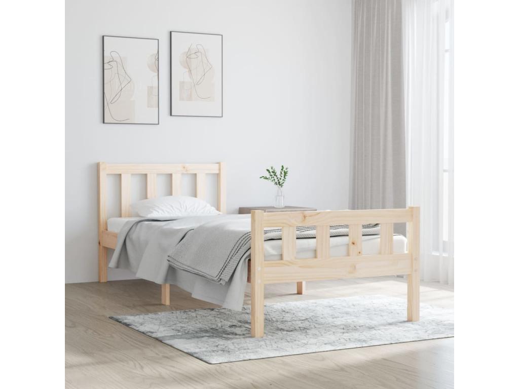 Brown Solid Wood Bed Frame, 75 x 190 cm