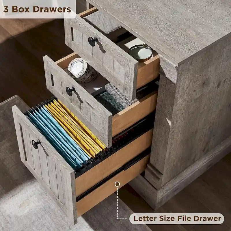 Farmhouse Computer Desk, Wood Home Office Desk with Charging Station