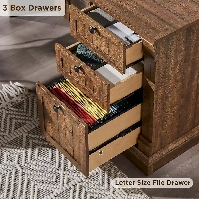 Farmhouse Computer Desk, Wood Home Office Desk with Charging Station