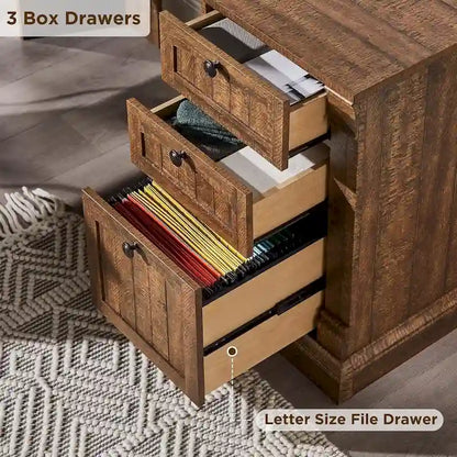 Farmhouse Computer Desk, Wood Home Office Desk with Charging Station