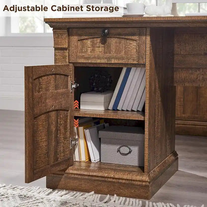 Farmhouse Computer Desk, Wood Home Office Desk with Charging Station