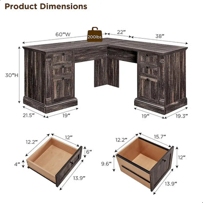 Farmhouse Computer Desk, Wood Home Office Desk with Charging Station