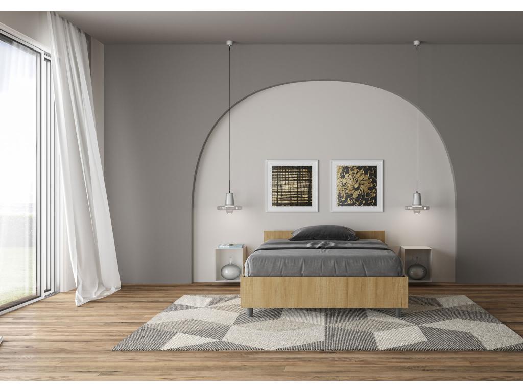 Brown Oak Wood Bed Frame, 120 x 190 cm