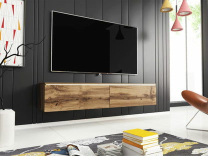 Brown Oak Wood TV Stand, 140 x 30 x 33 cm