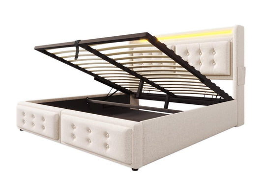 Beige Fabric Bed Frame, 140 x 200 cm