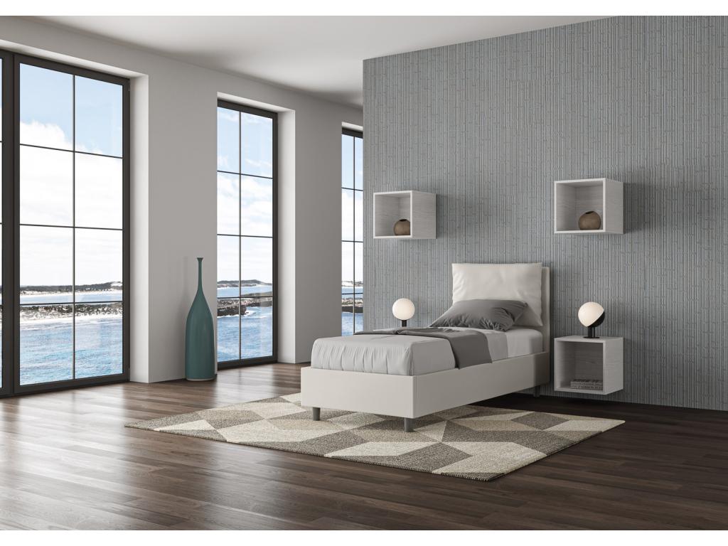 White Leather Bed Frame, 80 x 190 cm