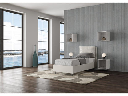 White Leather Bed Frame, 80 x 190 cm