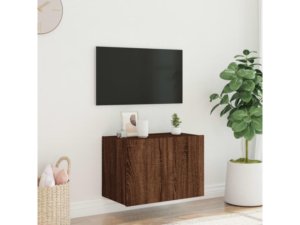 Brown Oak Wood TV Stand, 60 x 35 x 41 cm