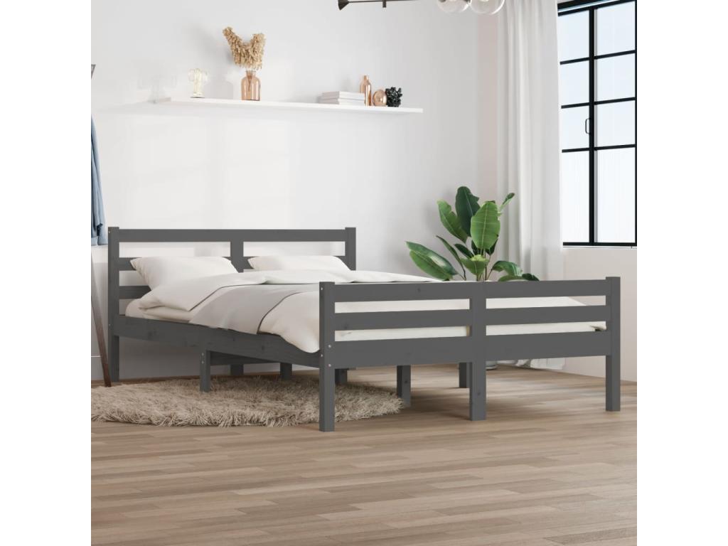 Gray Solid Wood Bed Frame, 150 x 200 cm