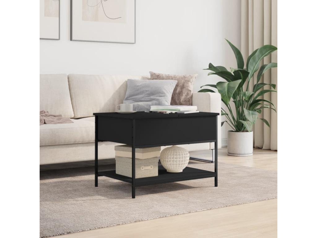 Black Engineered Wood Coffee Table, 70 x 50 x 50 cm