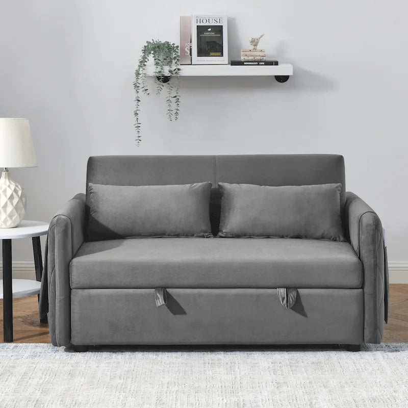 Modern Convertible Velvet Loveseat Sofa Sleeper Sofa Bed with 2 Pillows