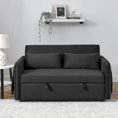 Modern Convertible Velvet Loveseat Sofa Sleeper Sofa Bed with 2 Pillows