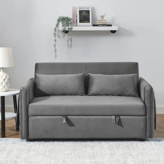 Modern Convertible Velvet Loveseat Sofa Sleeper Sofa Bed with 2 Pillows