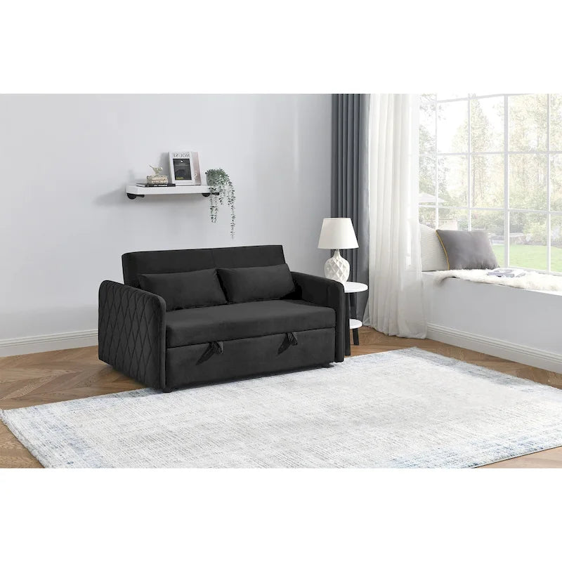 Modern Convertible Velvet Loveseat Sofa Sleeper Sofa Bed with 2 Pillows