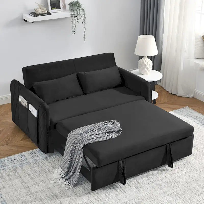 Modern Convertible Velvet Loveseat Sofa Sleeper Sofa Bed with 2 Pillows