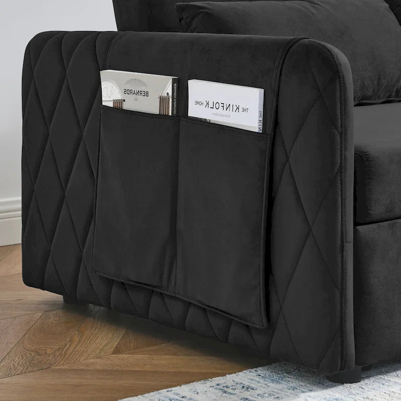 Modern Convertible Velvet Loveseat Sofa Sleeper Sofa Bed with 2 Pillows