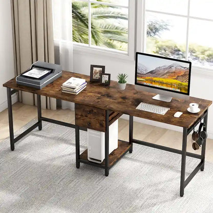 Extra Long Two Person Desk,Industrial Workstation for Home Office78 Double Computer Desk with Drawers and Storage Shelves