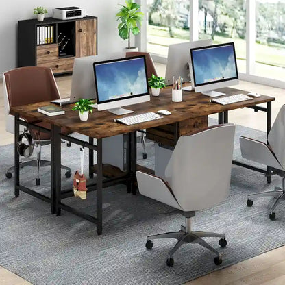 Extra Long Two Person Desk,Industrial Workstation for Home Office78 Double Computer Desk with Drawers and Storage Shelves