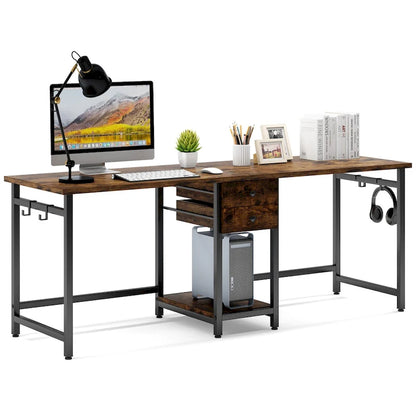 Extra Long Two Person Desk,Industrial Workstation for Home Office78 Double Computer Desk with Drawers and Storage Shelves