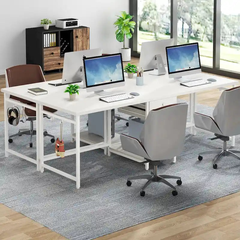 Extra Long Two Person Desk,Industrial Workstation for Home Office78 Double Computer Desk with Drawers and Storage Shelves