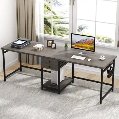 Extra Long Two Person Desk,Industrial Workstation for Home Office78 Double Computer Desk with Drawers and Storage Shelves