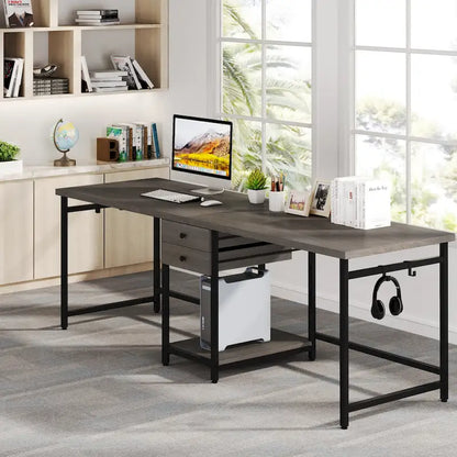 Extra Long Two Person Desk,Industrial Workstation for Home Office78 Double Computer Desk with Drawers and Storage Shelves