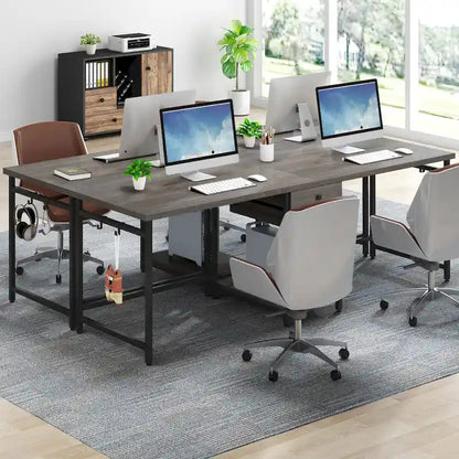 Extra Long Two Person Desk,Industrial Workstation for Home Office78 Double Computer Desk with Drawers and Storage Shelves