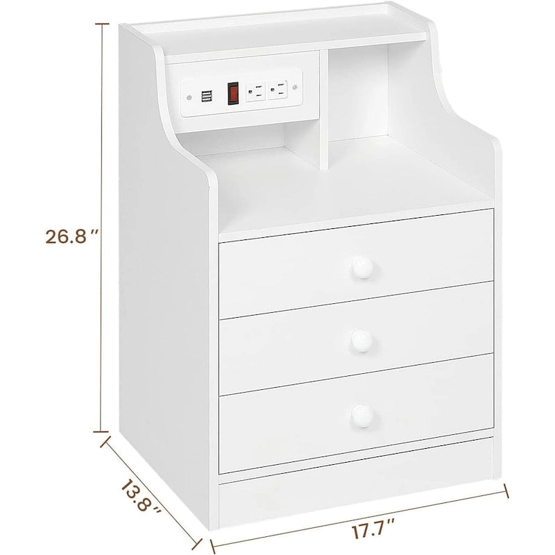 Nightstand 3 Drawers Charging Station End Side Table Bedroom