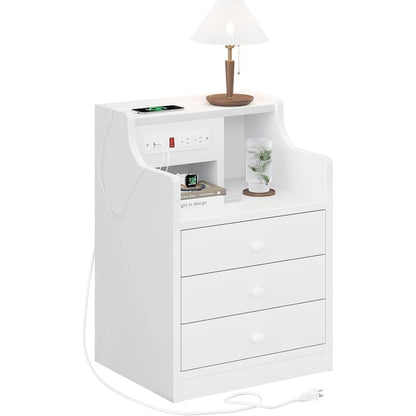 Nightstand 3 Drawers Charging Station End Side Table Bedroom