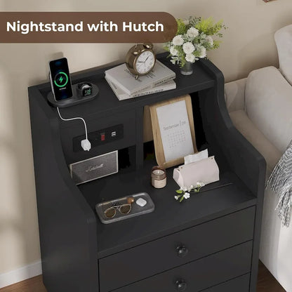 Nightstand 3 Drawers Charging Station End Side Table Bedroom