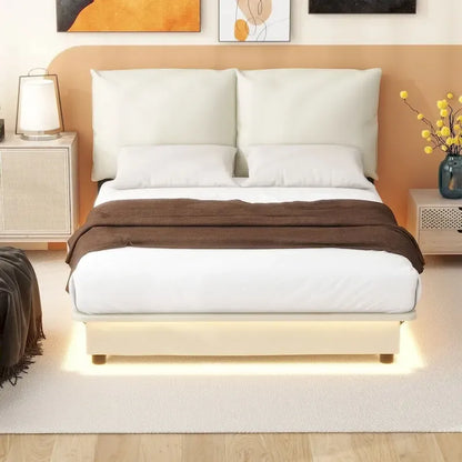 Upholstered Platform Bed with Sensor Light and Ergonomic Design Backrests