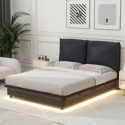 Upholstered Platform Bed with Sensor Light and Ergonomic Design Backrests