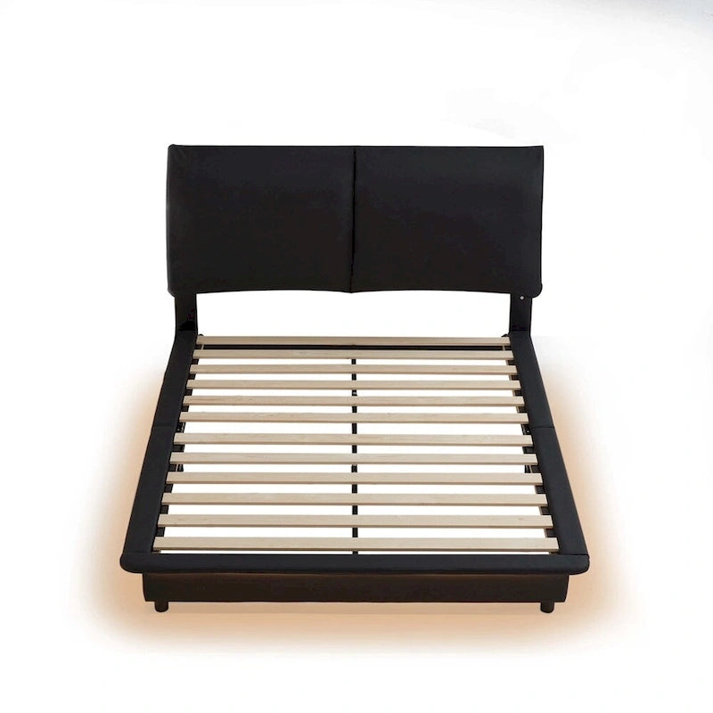 Upholstered Platform Bed with Sensor Light and Ergonomic Design Backrests