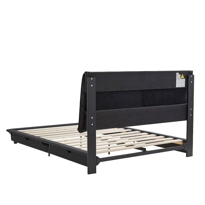 Upholstered Platform Bed with Sensor Light and Ergonomic Design Backrests