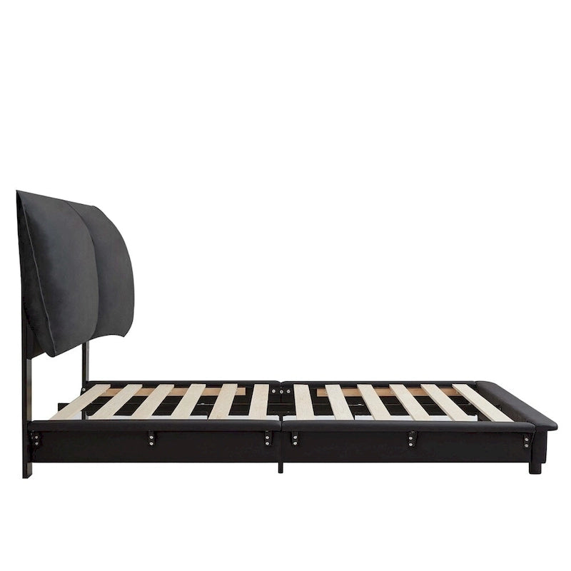 Upholstered Platform Bed with Sensor Light and Ergonomic Design Backrests