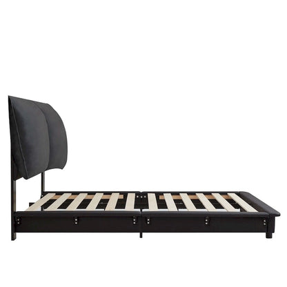 Upholstered Platform Bed with Sensor Light and Ergonomic Design Backrests