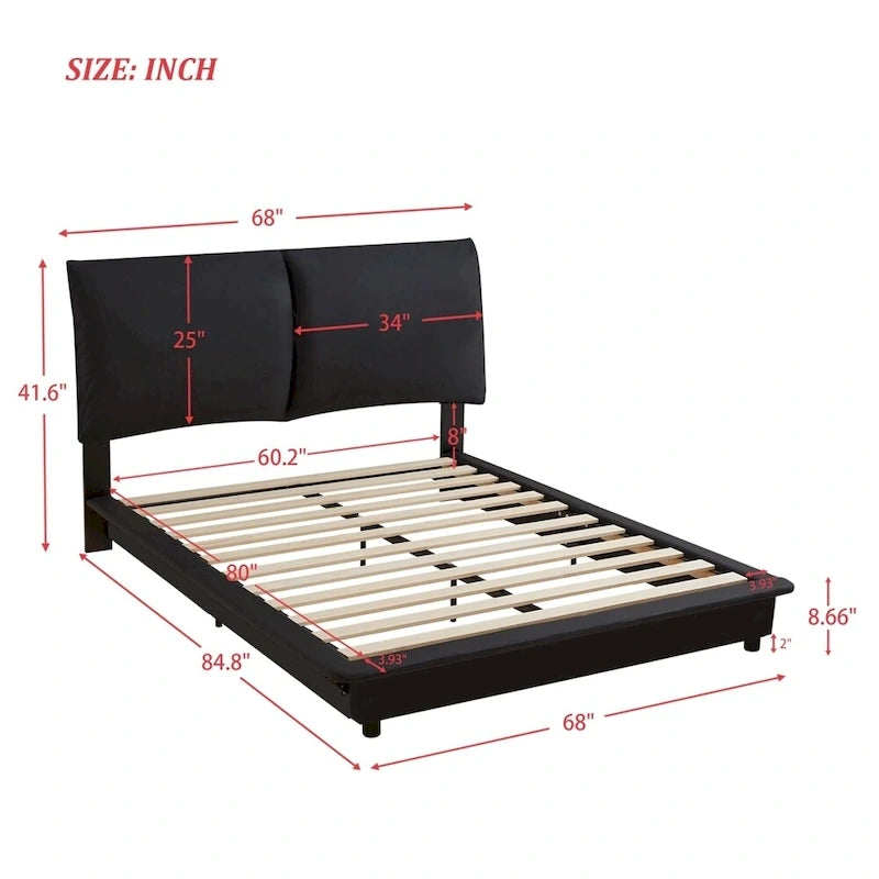 Upholstered Platform Bed with Sensor Light and Ergonomic Design Backrests