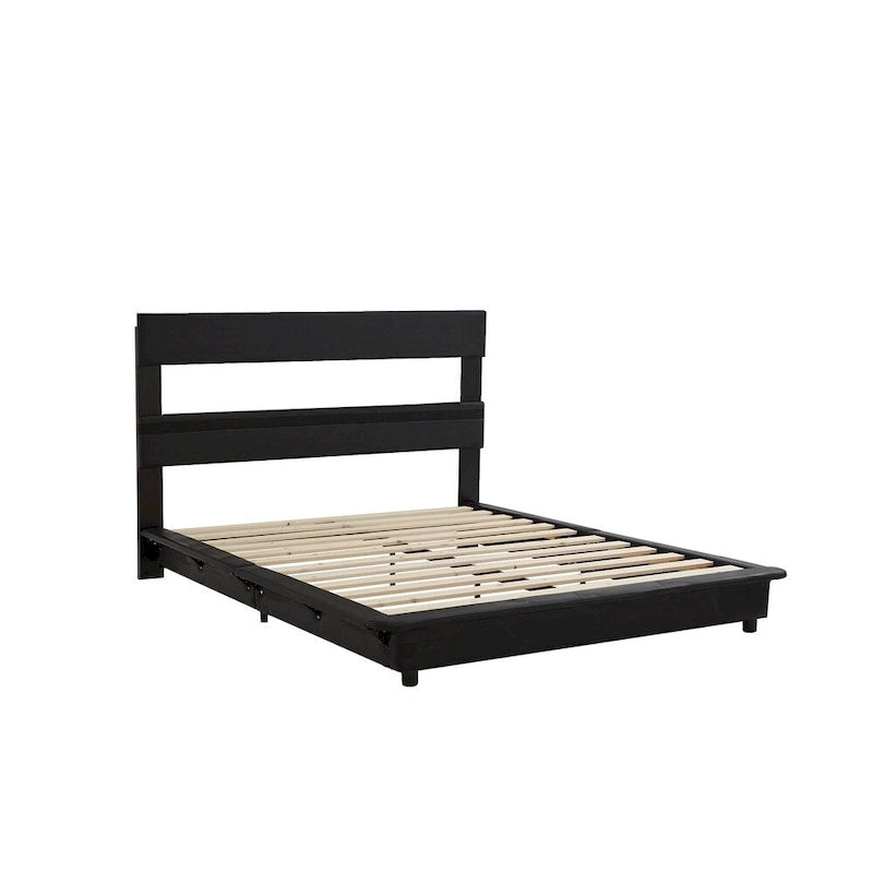 Upholstered Platform Bed with Sensor Light and Ergonomic Design Backrests
