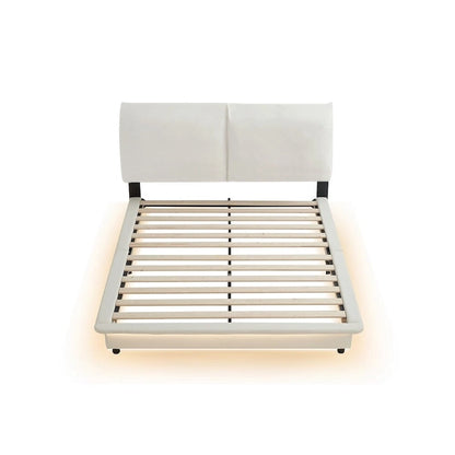 Upholstered Platform Bed with Sensor Light and Ergonomic Design Backrests