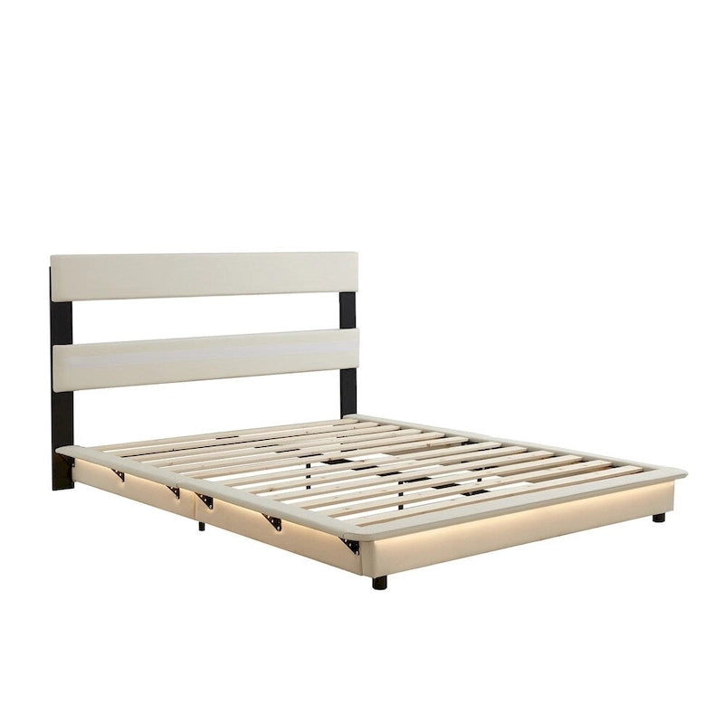 Upholstered Platform Bed with Sensor Light and Ergonomic Design Backrests