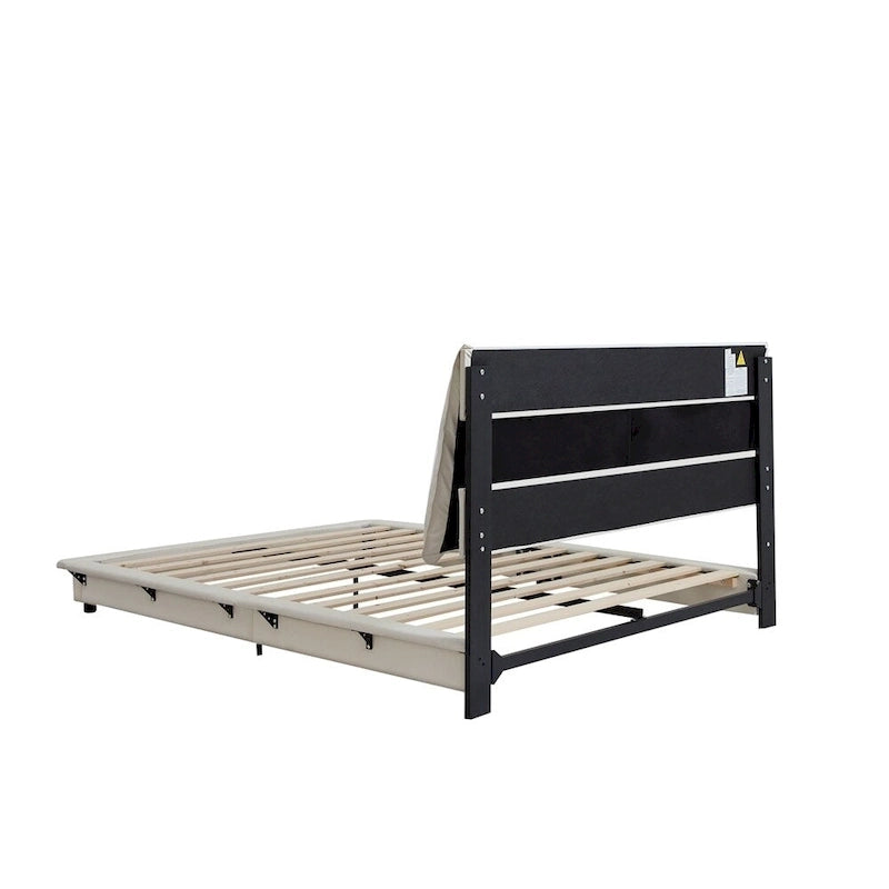 Upholstered Platform Bed with Sensor Light and Ergonomic Design Backrests