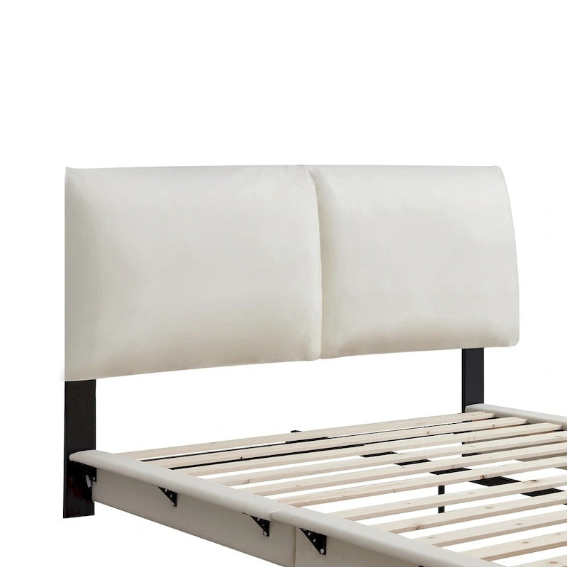 Upholstered Platform Bed with Sensor Light and Ergonomic Design Backrests