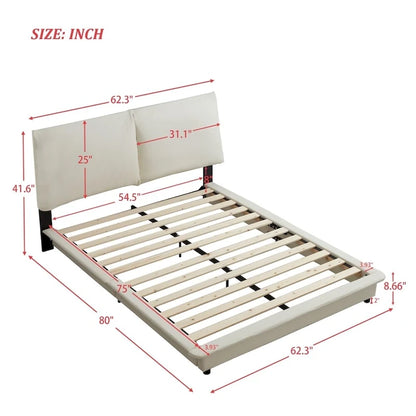 Upholstered Platform Bed with Sensor Light and Ergonomic Design Backrests