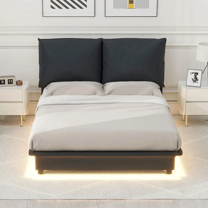 Upholstered Platform Bed with Sensor Light and Ergonomic Design Backrests