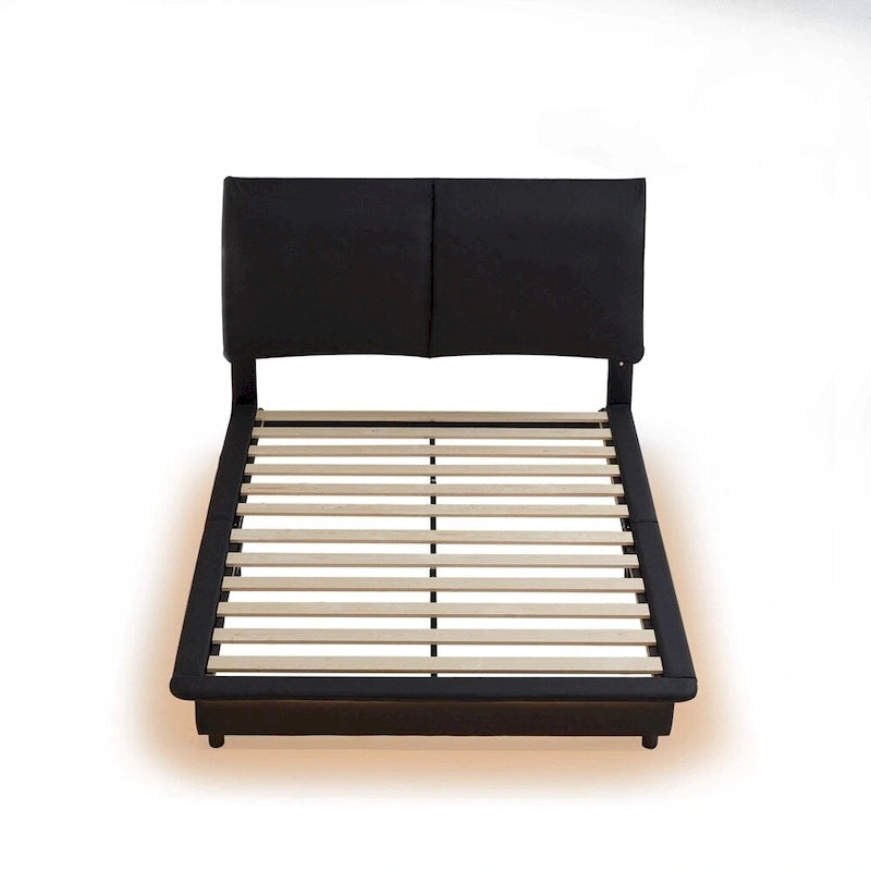 Upholstered Platform Bed with Sensor Light and Ergonomic Design Backrests